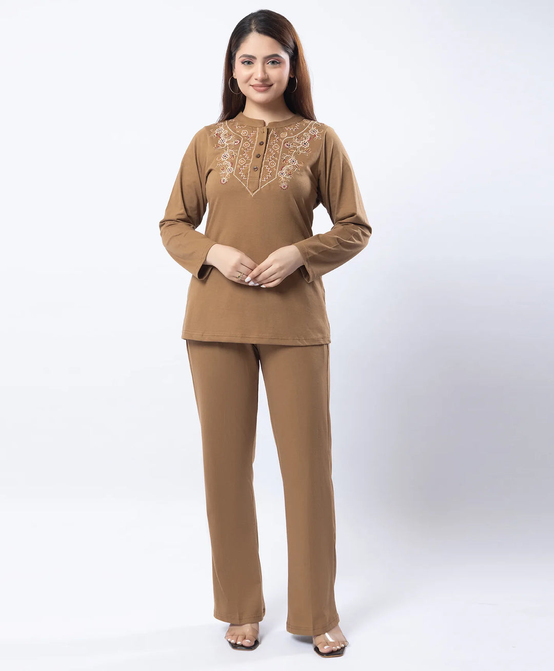 Embroidered Full Sleeve Mandarin Collar Co-Ord Set