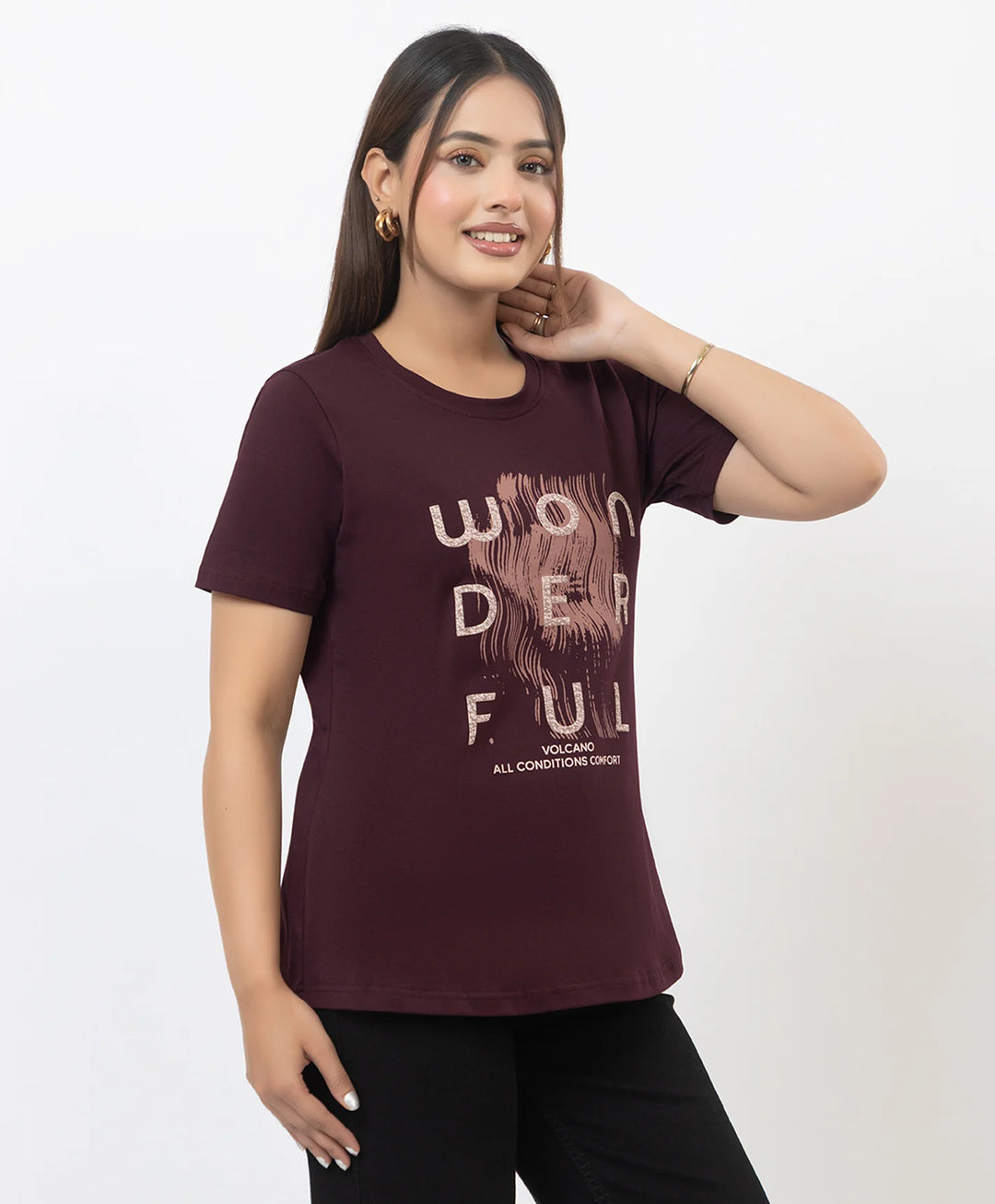 Premium Graphic Print Round Neck Short Sleeve Top