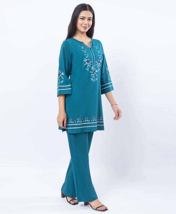 Floral Cross-Stitch Effect Pattern Printed Kurta Set