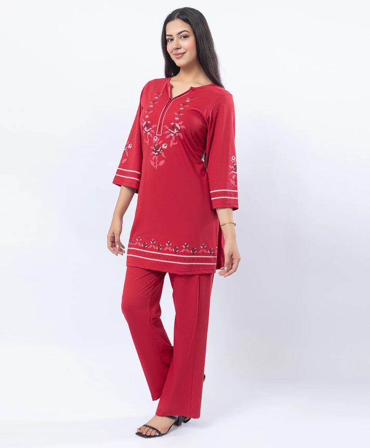 Floral Cross-Stitch Effect Pattern Printed Kurta Set