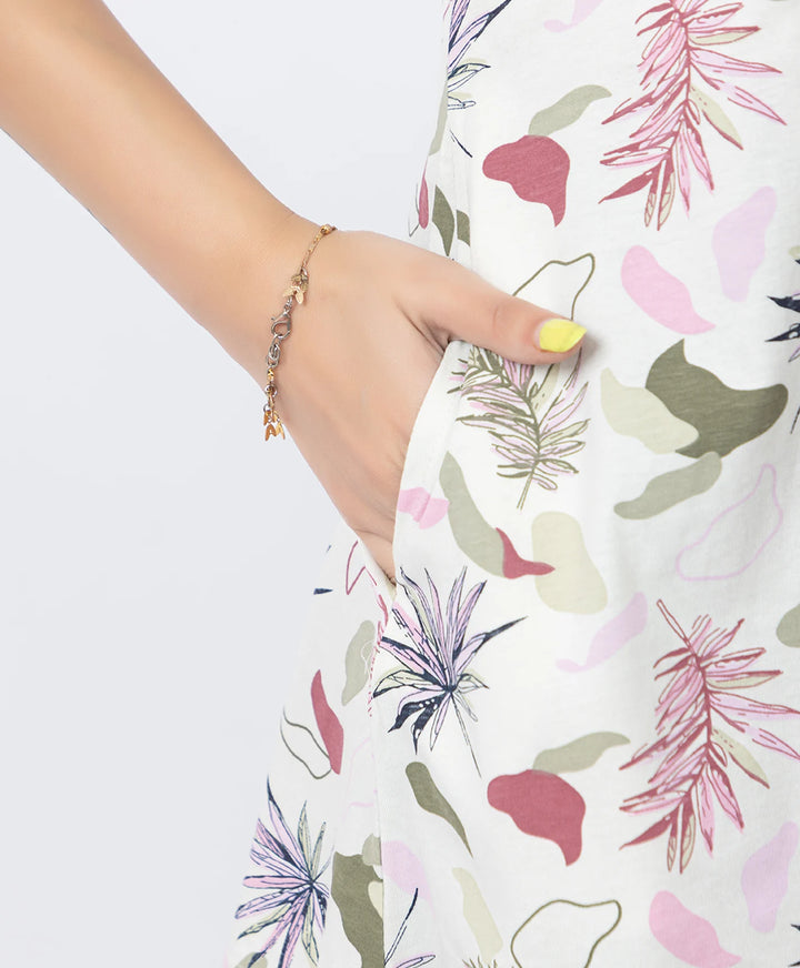 Printed Front-Placket Hip-Length Short Kurti