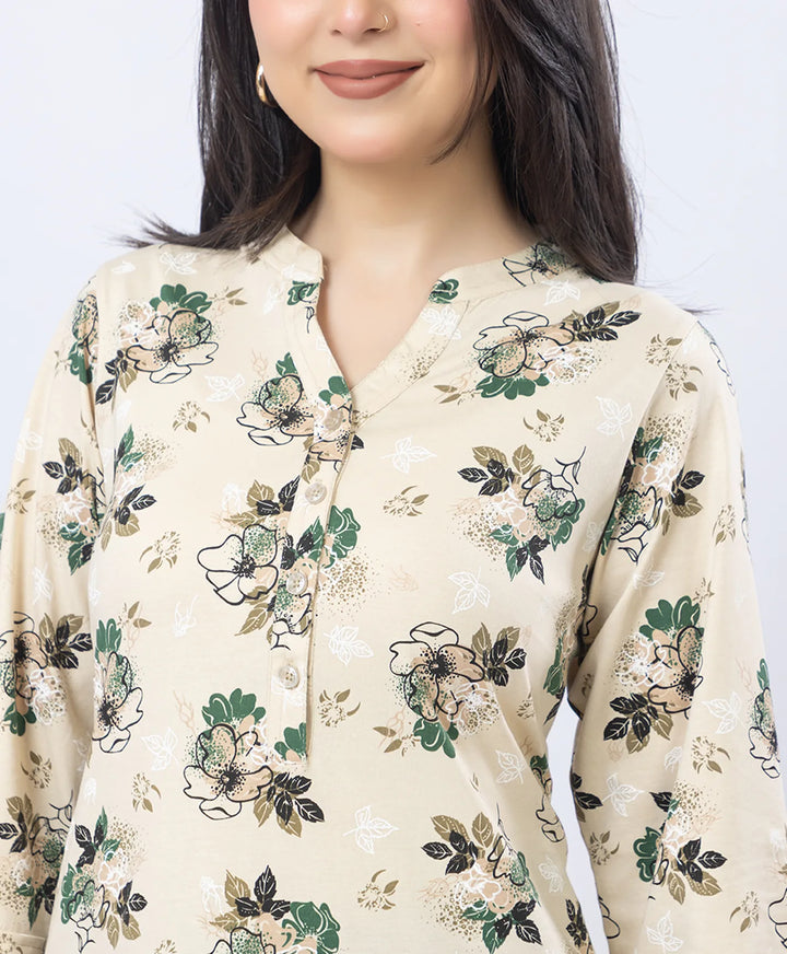 Floral Print Straight Silhouette Long Kurti