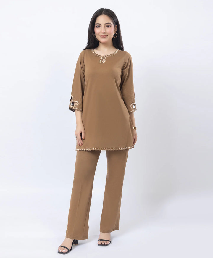Ethnic Straight Kurta Set with Embroidered Neck and Sleeves