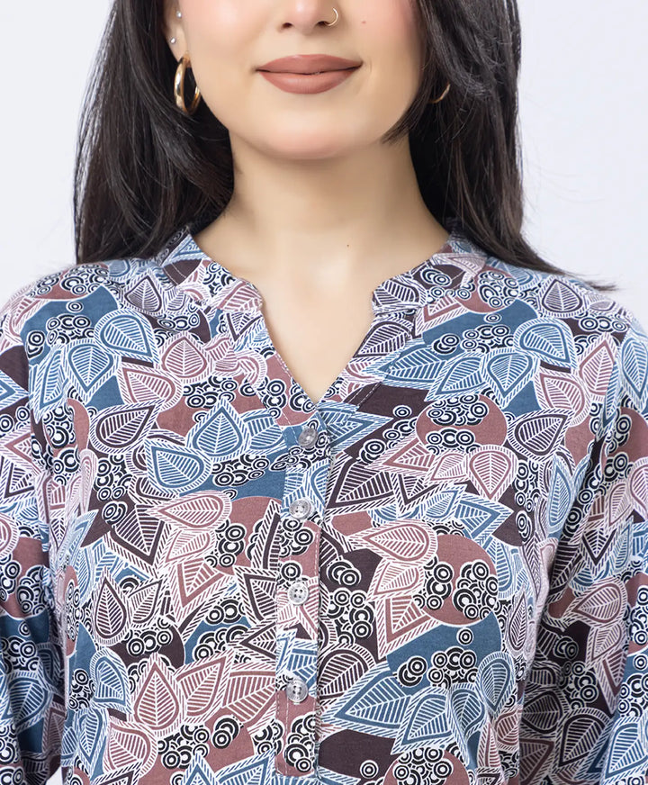Floral Print Straight Silhouette Long Kurti