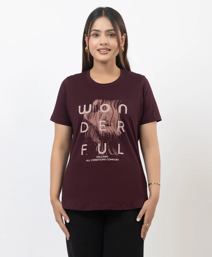 Premium Graphic Print Round Neck Short Sleeve Top