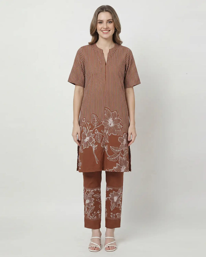Long Monochrome Bloom Kurta Set