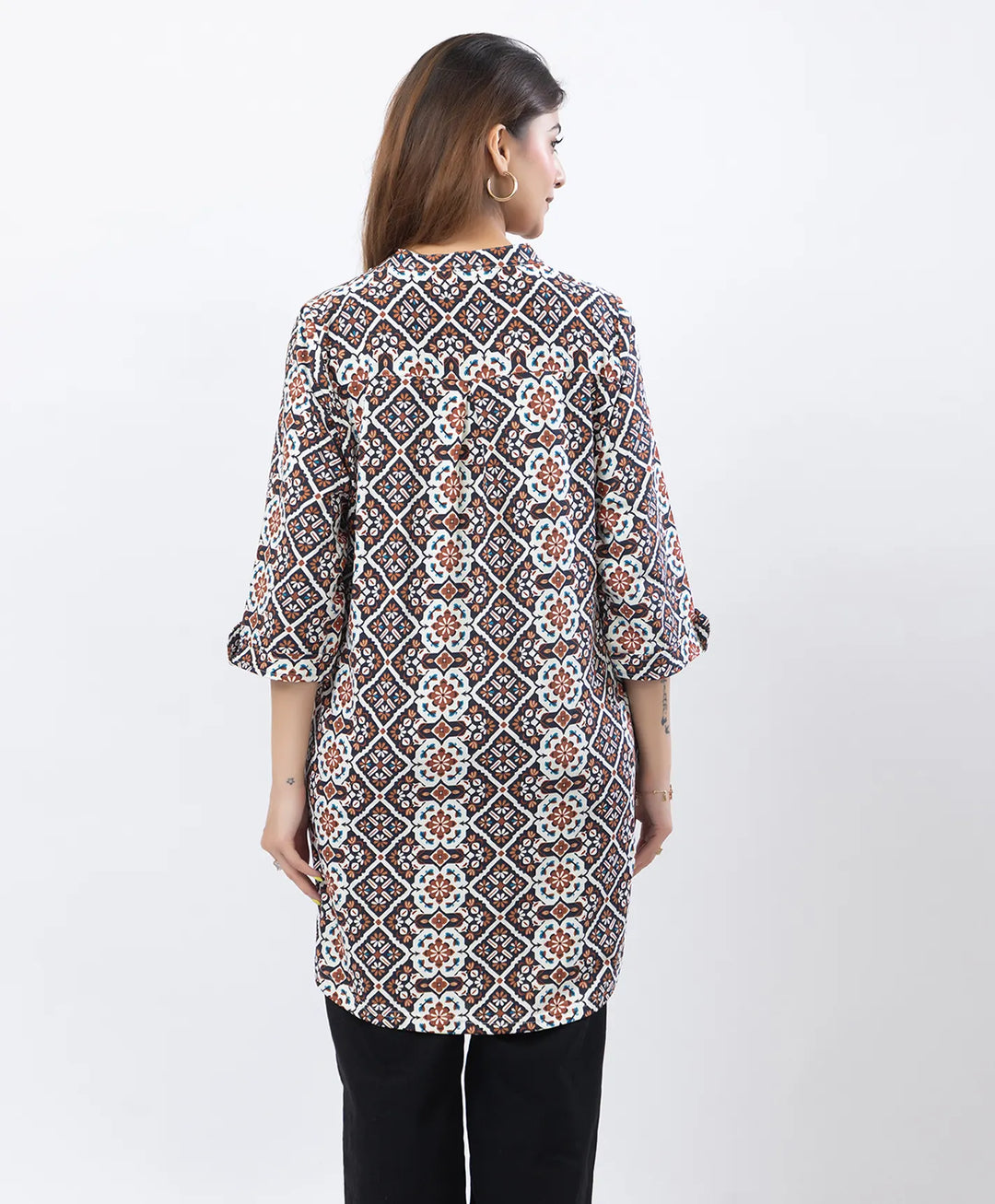 Floral Print Three-Quarter Sleeve Short Kurti