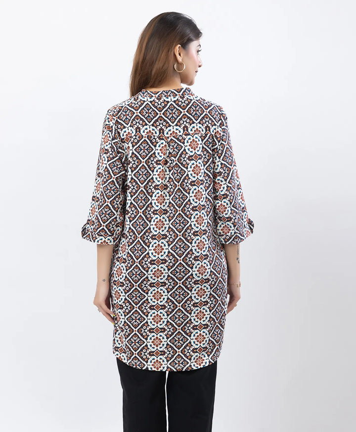 Floral Print Three-Quarter Sleeve Short Kurti