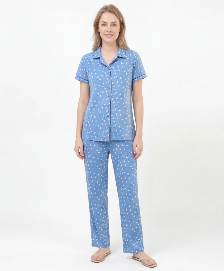 Collared Front Open Nightwear Set