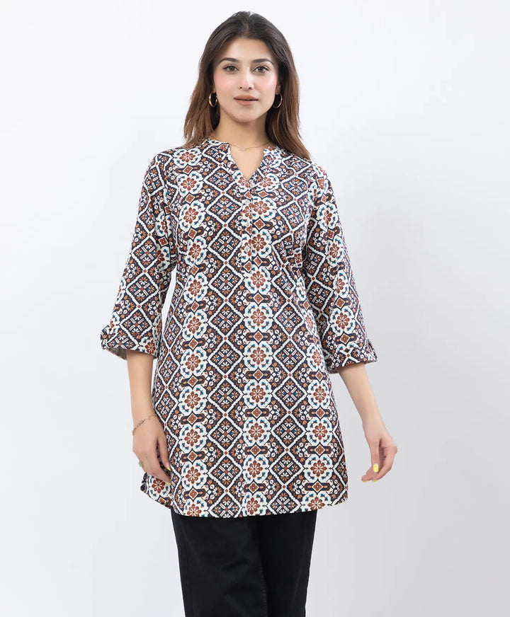 Floral Print Three-Quarter Sleeve Short Kurti