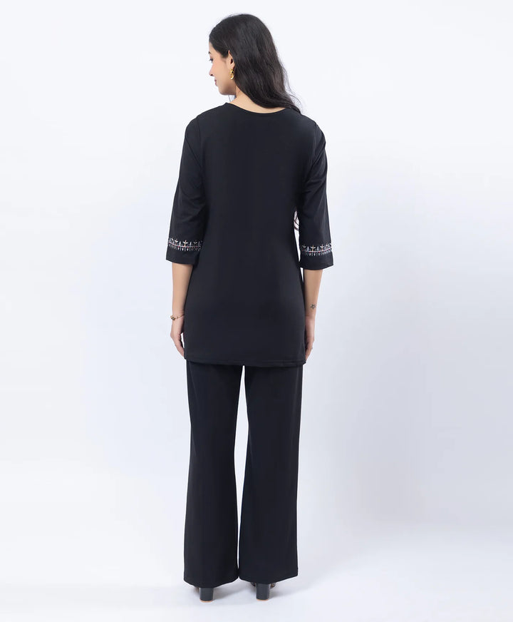 Premium Round Neck Embroidered Straight-Fit Co-Ord Set