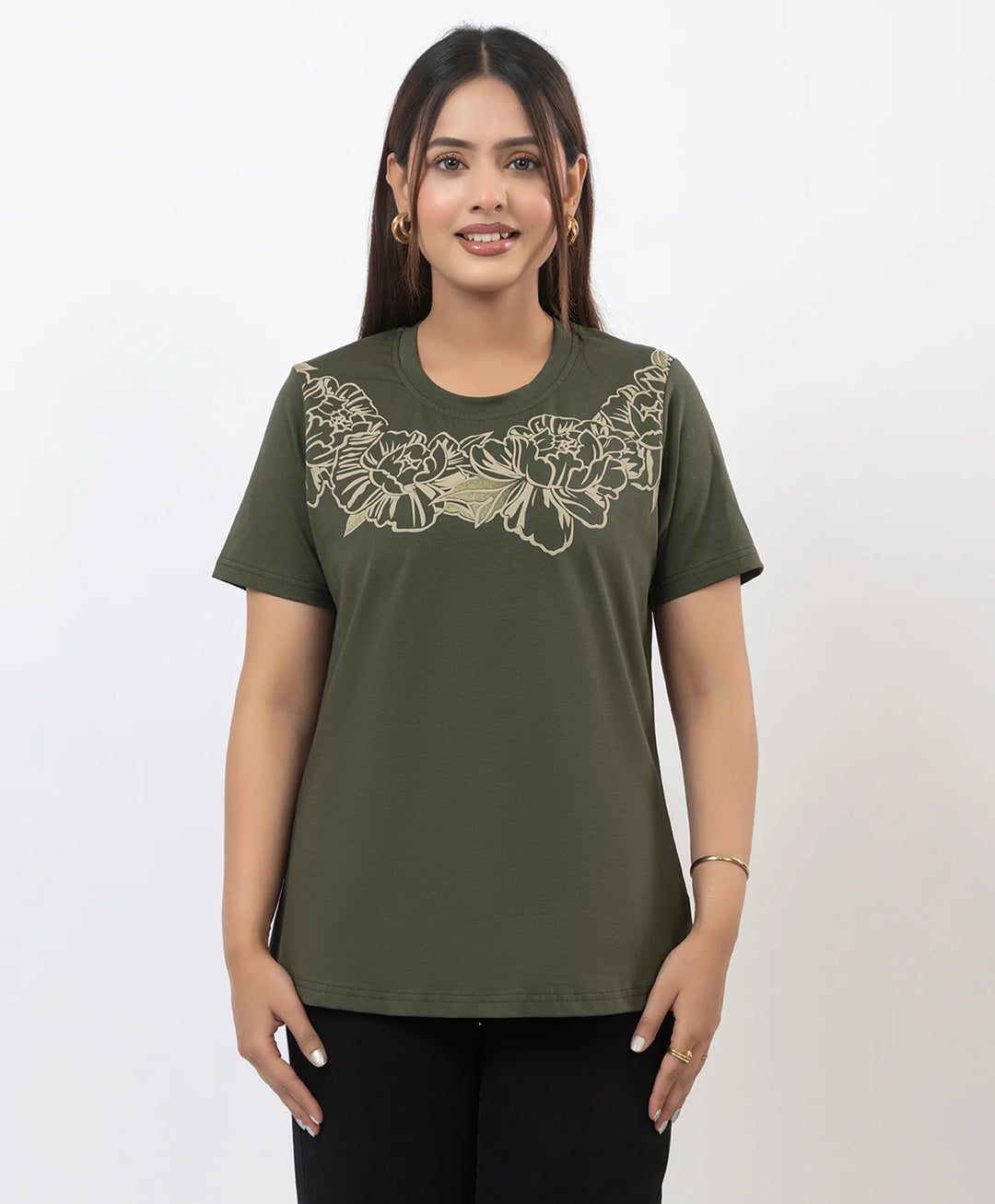 Premium Graphic Print Round Neck Short Sleeve Top