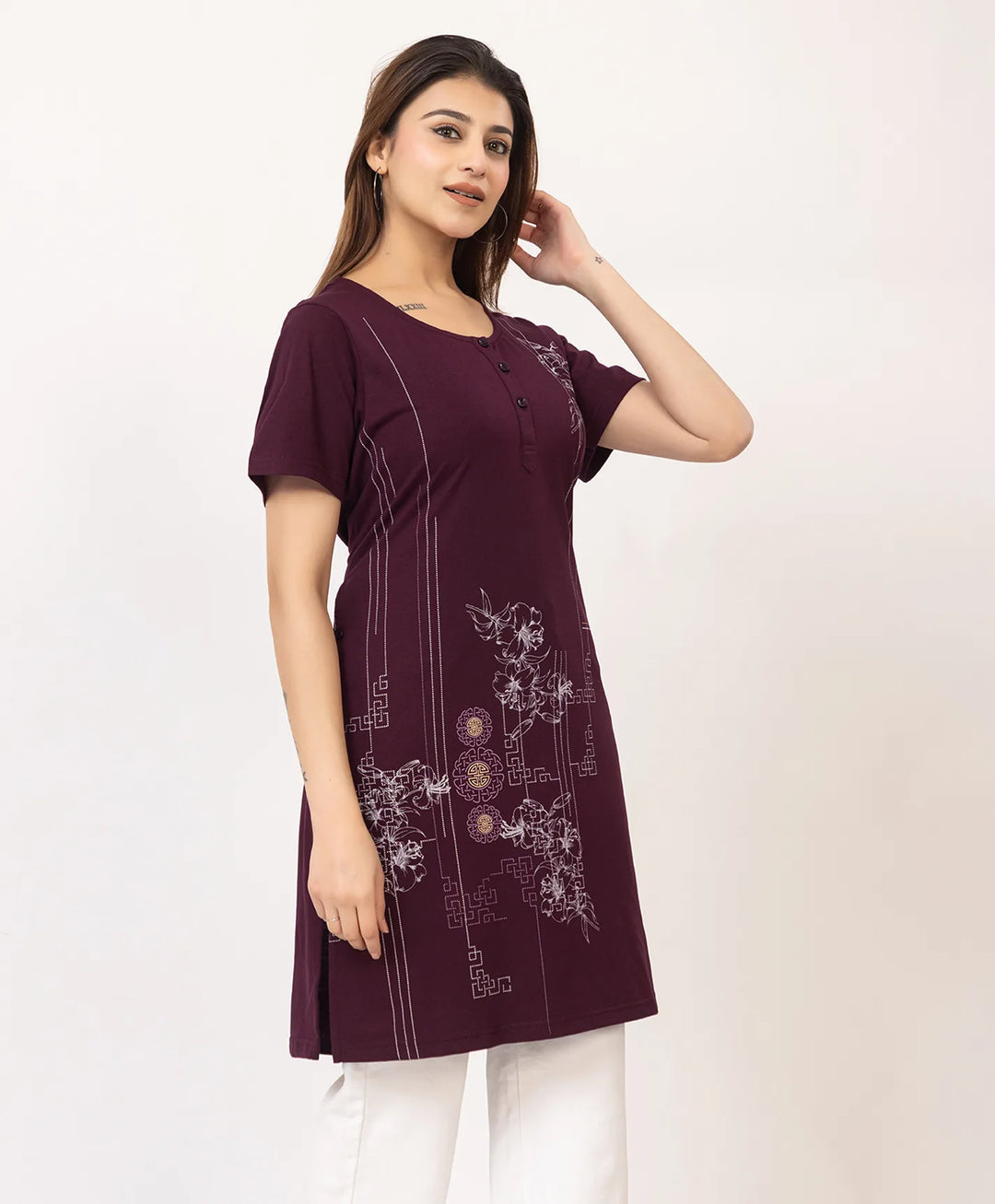 Abstract Botanical Long Top