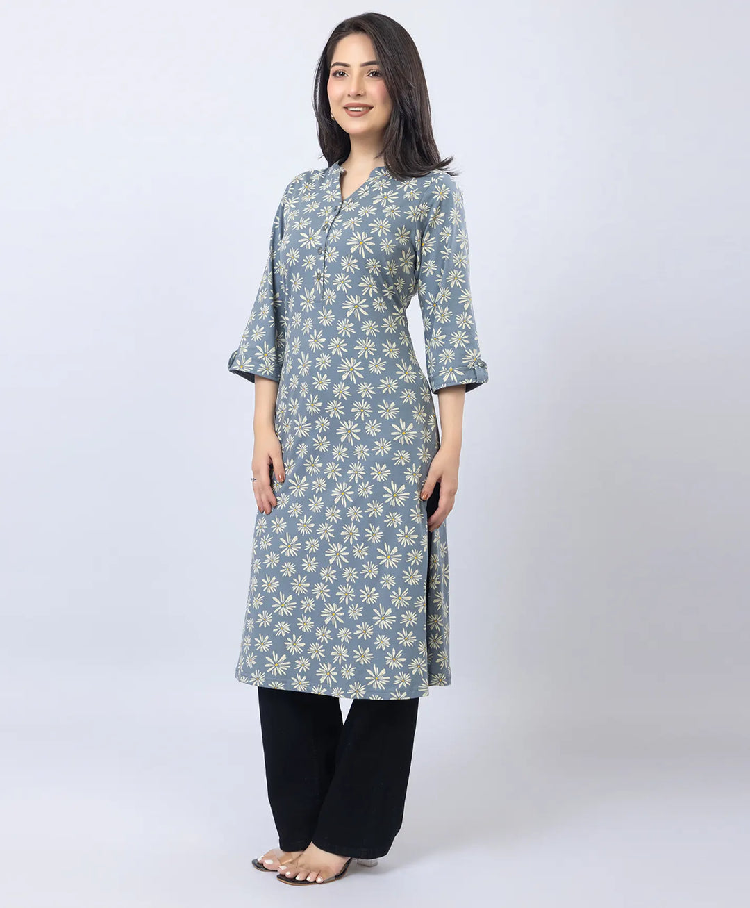 Floral Print Straight Silhouette Long Kurti