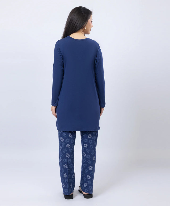 Elegant Printed Round-Neck Night Suit