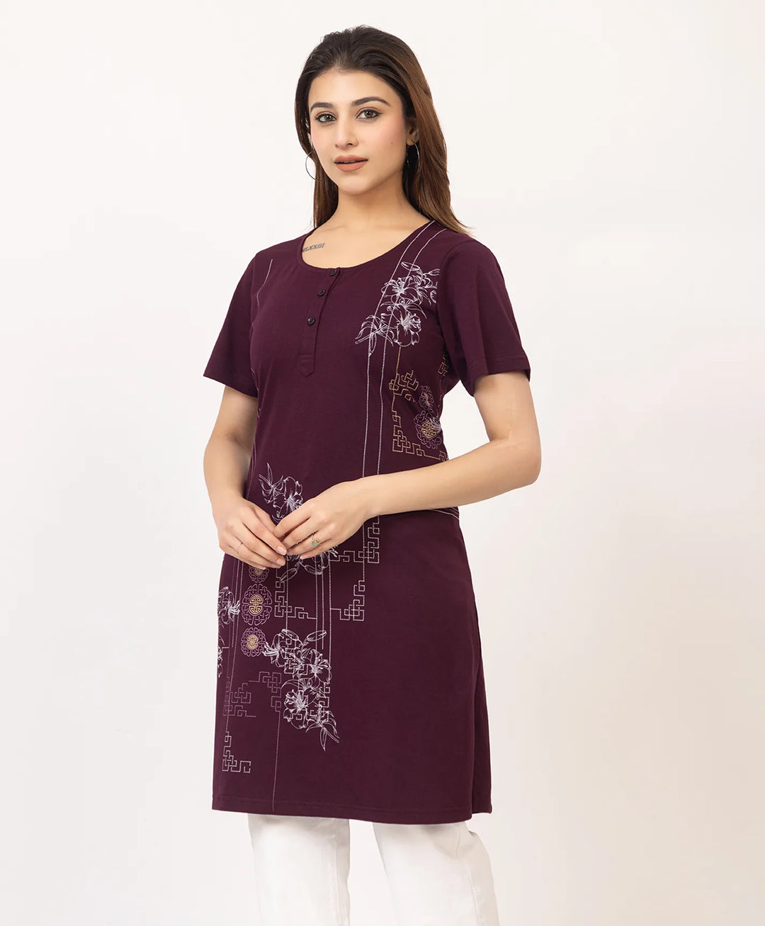 Abstract Botanical Long Top