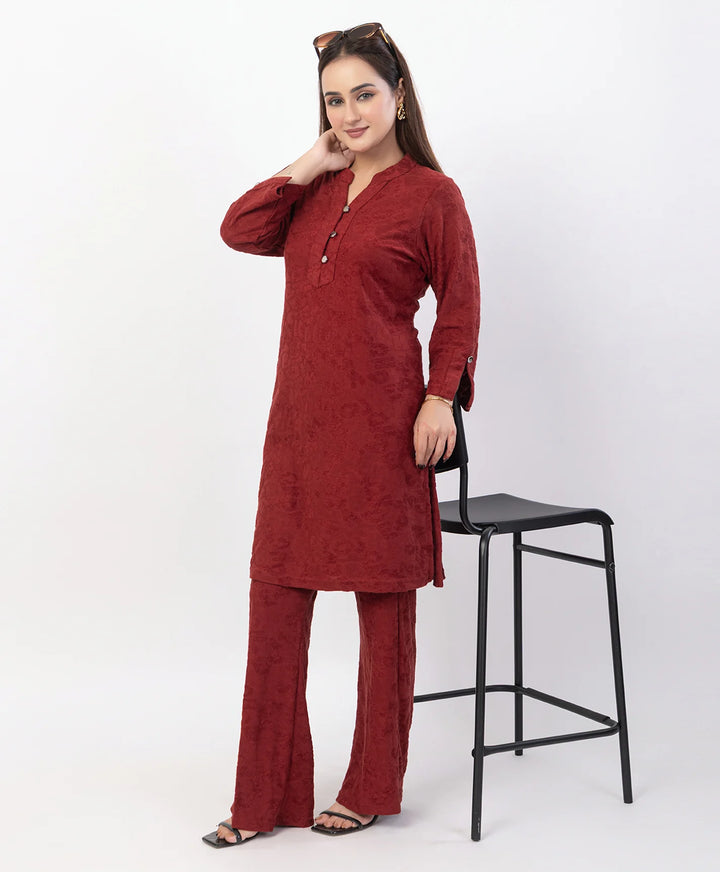 Straight Fit Kurta Set with Buttoned V-Placket & Notched Cuff Sleeves