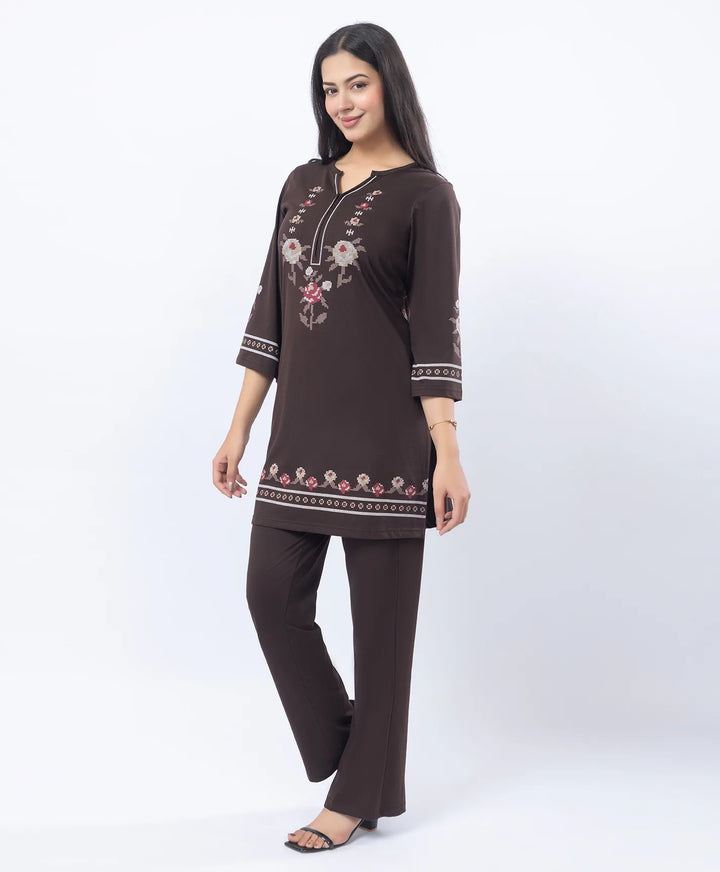 Floral Cross-Stitch Effect Pattern Printed Kurta Set