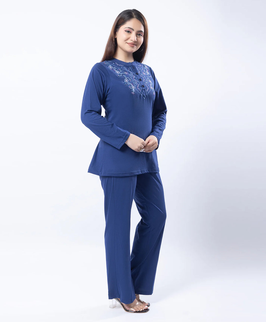 Embroidered Full Sleeve Mandarin Collar Co-Ord Set