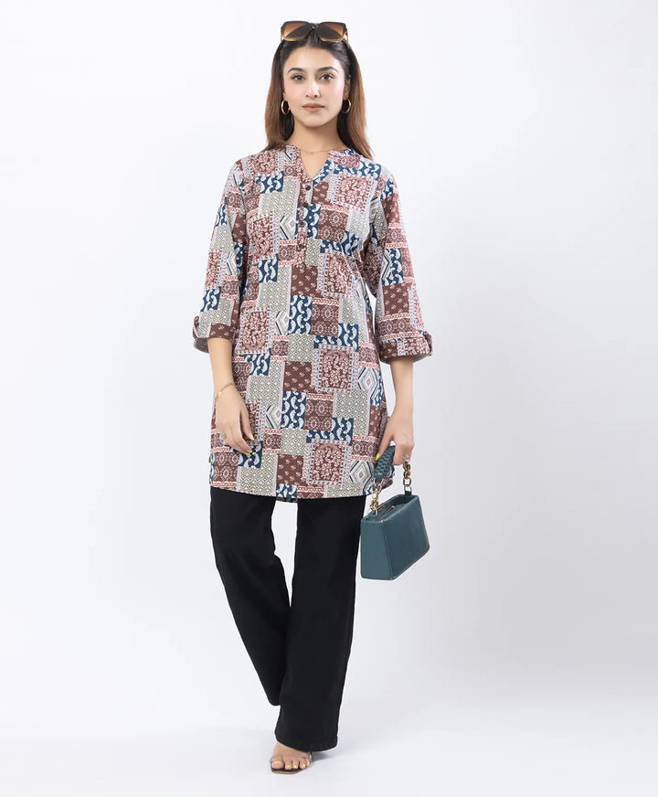 Floral Print Three-Quarter Sleeve Short Kurti