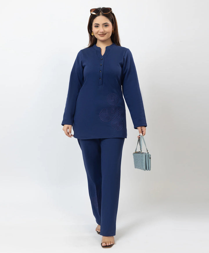Band Collar Floral Embroidered Kurta and Straight Pants Set