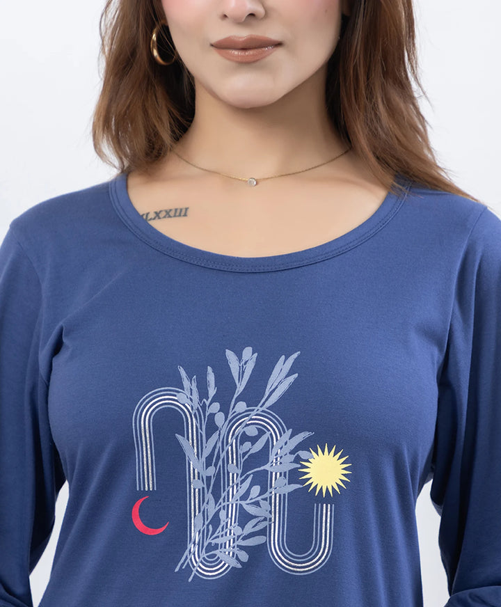 Classic Comfort Fit Printed Full-Sleeve Night Suit