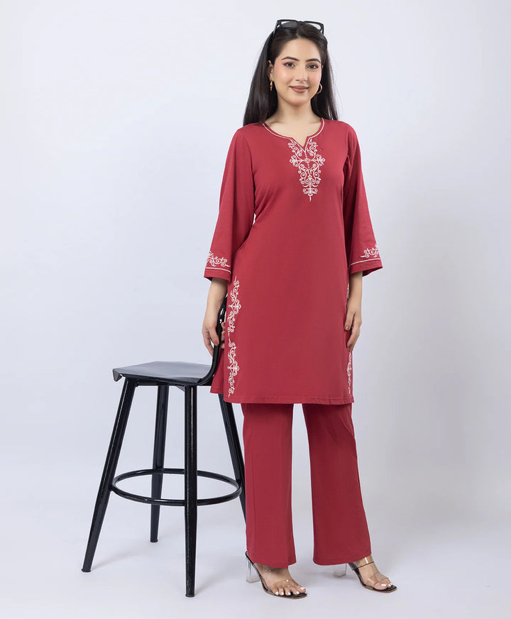Embroidered V-Slit Straight Kurta Set