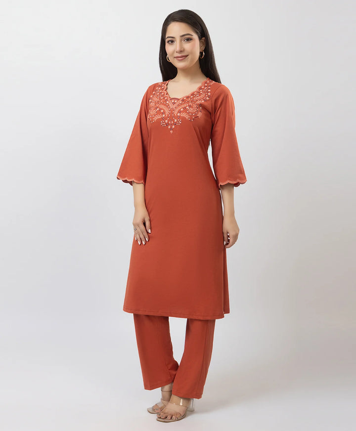 Straight-Cut Embroidered Kurta with Pants