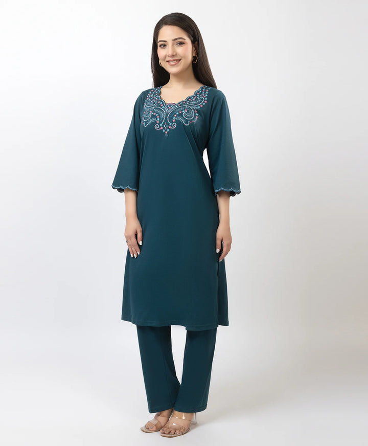 Straight-Cut Embroidered Kurta with Pants
