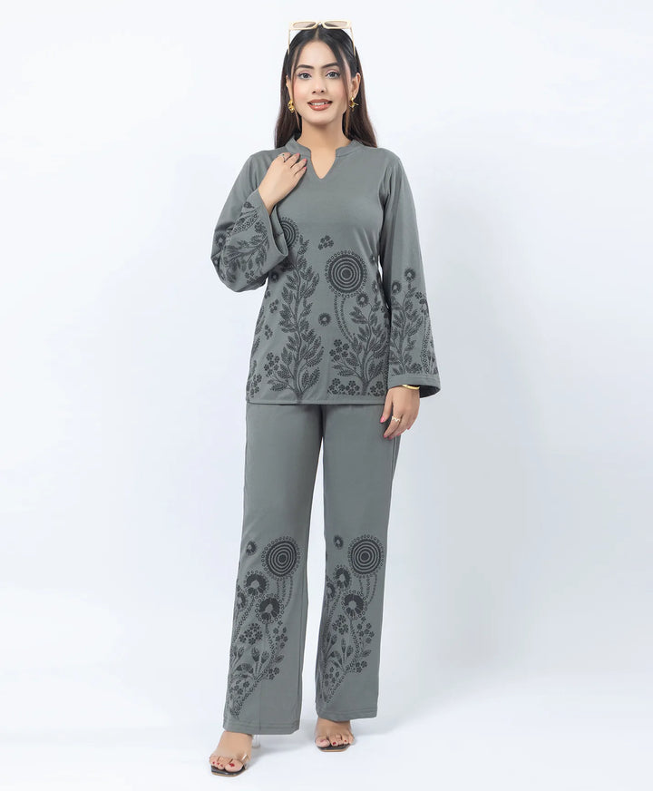 V-Notch Floral Tunic & Coordinated Printed Bottom Co-Ord Set