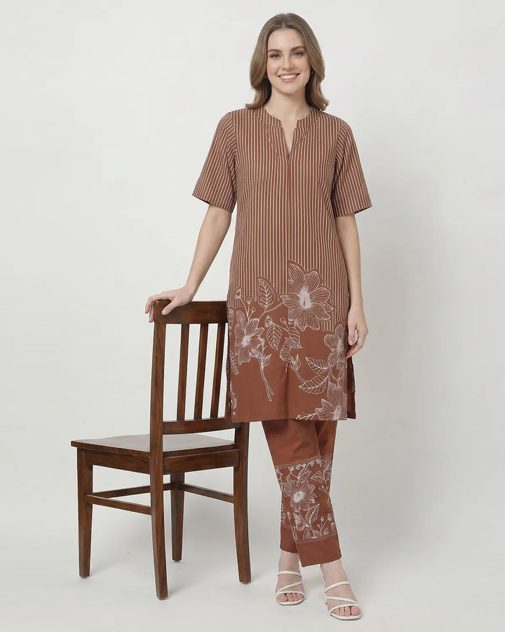 Long Monochrome Bloom Kurta Set