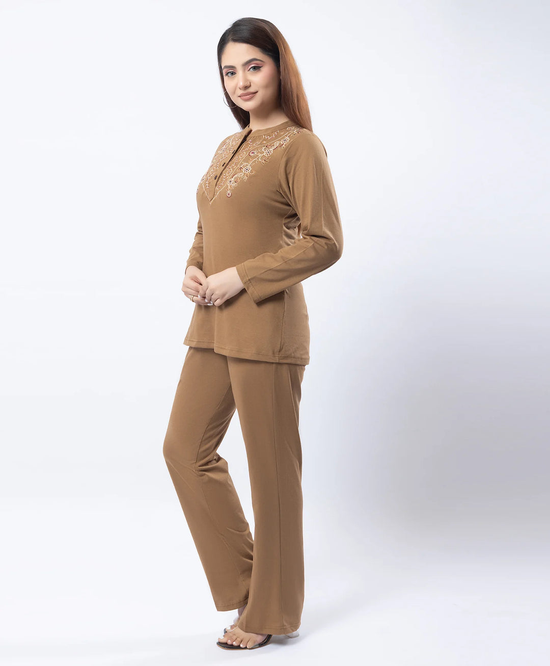 Embroidered Full Sleeve Mandarin Collar Co-Ord Set