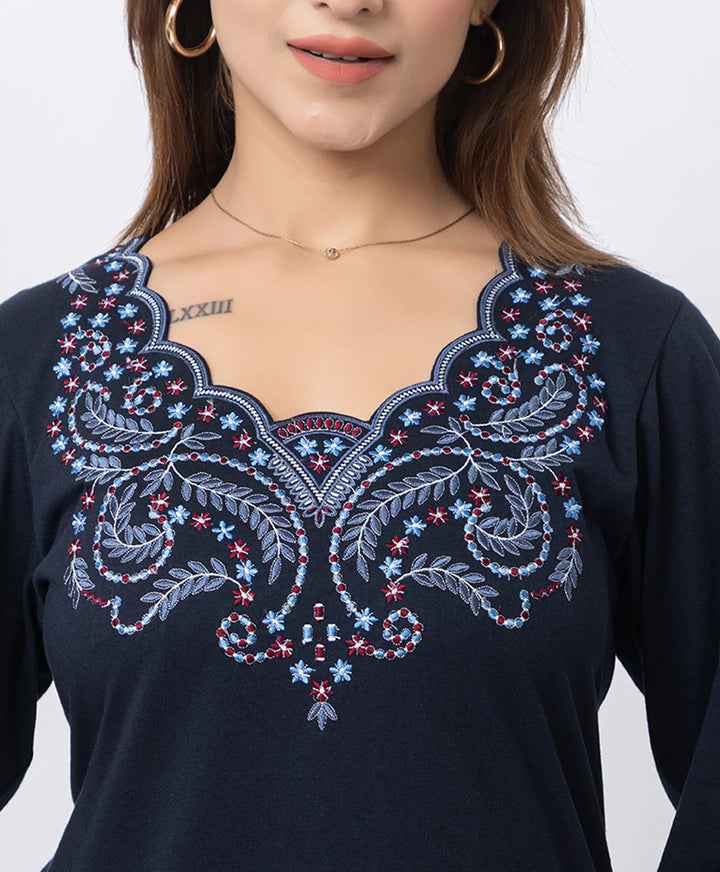 Graceful Long Kurta Set with Embroidered Neckline