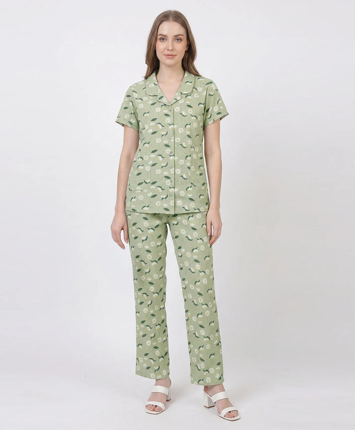 Floral Charm Front Open Night Suit