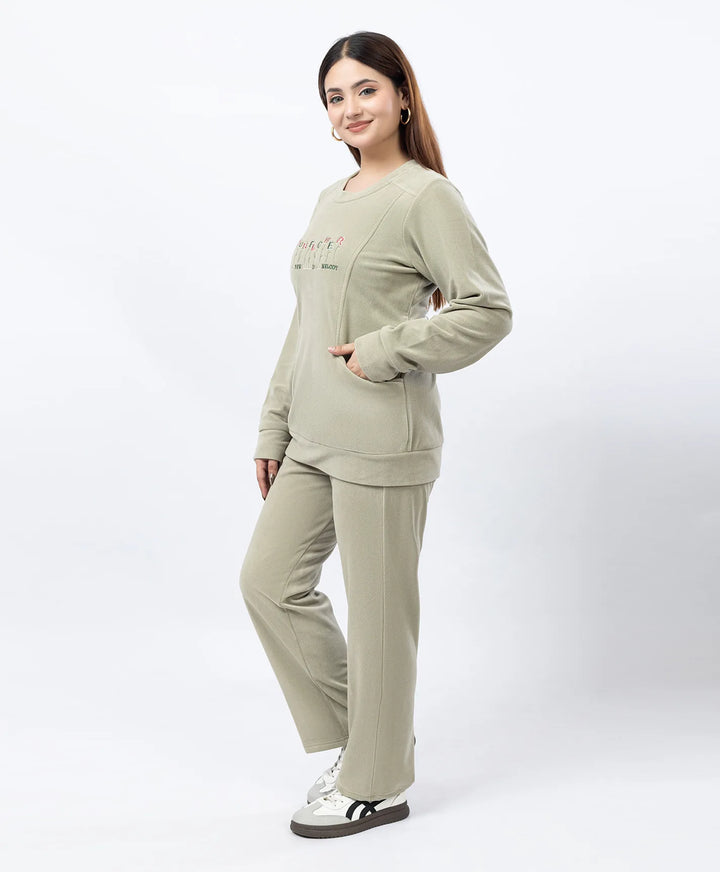 Round Neck Embroidered Tracksuit with Front Pocket