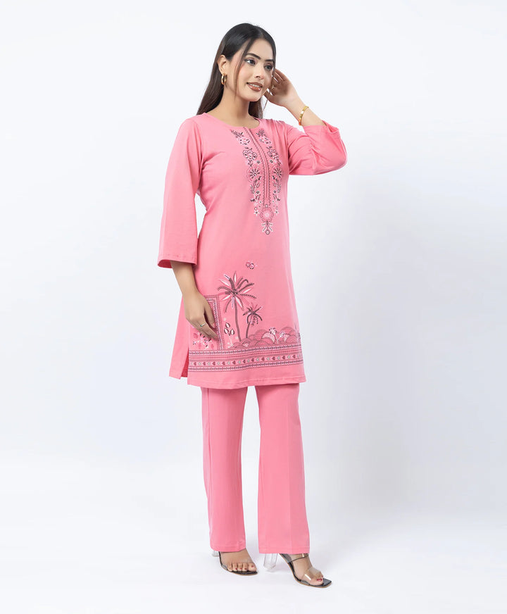 Premium Round Neck Border Printed Kurta Set with Straight-Fit Pants