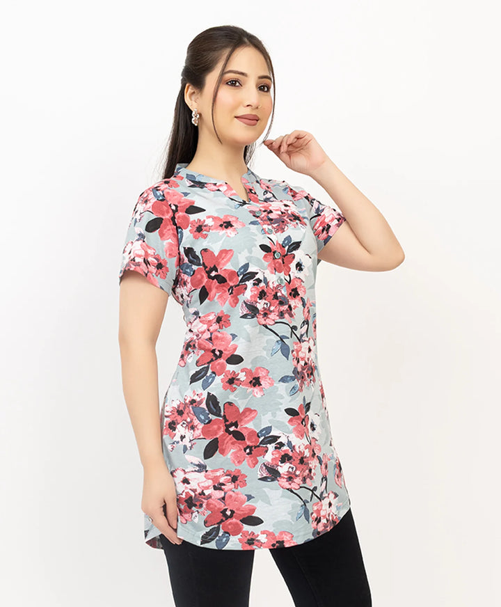Floral Print Short Sleeve Tunic Kurti