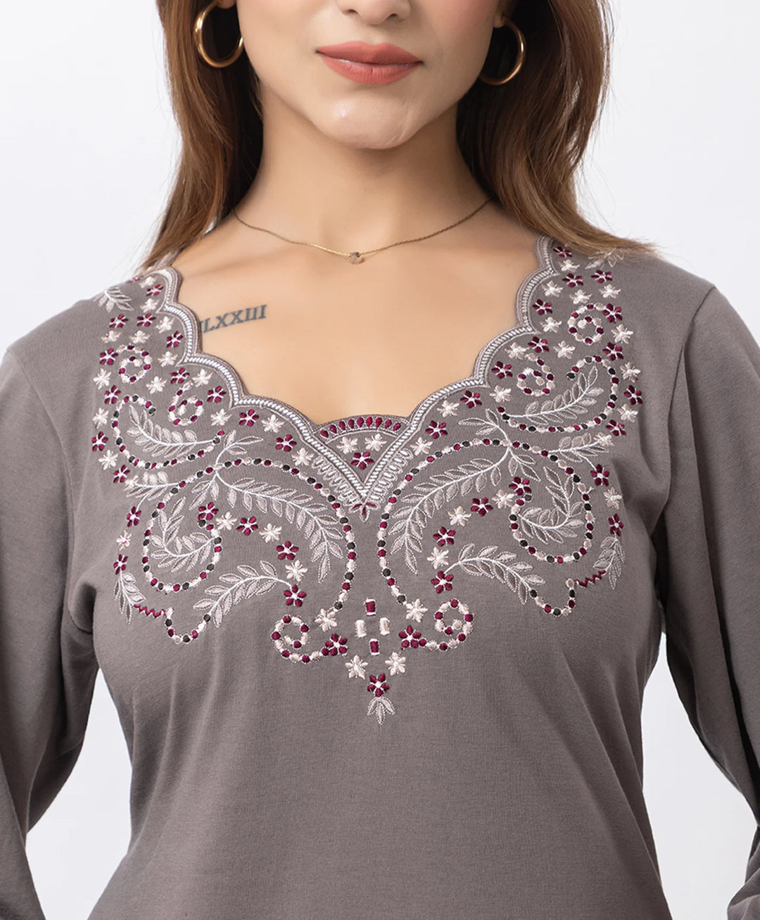 Graceful Long Kurta Set with Embroidered Neckline