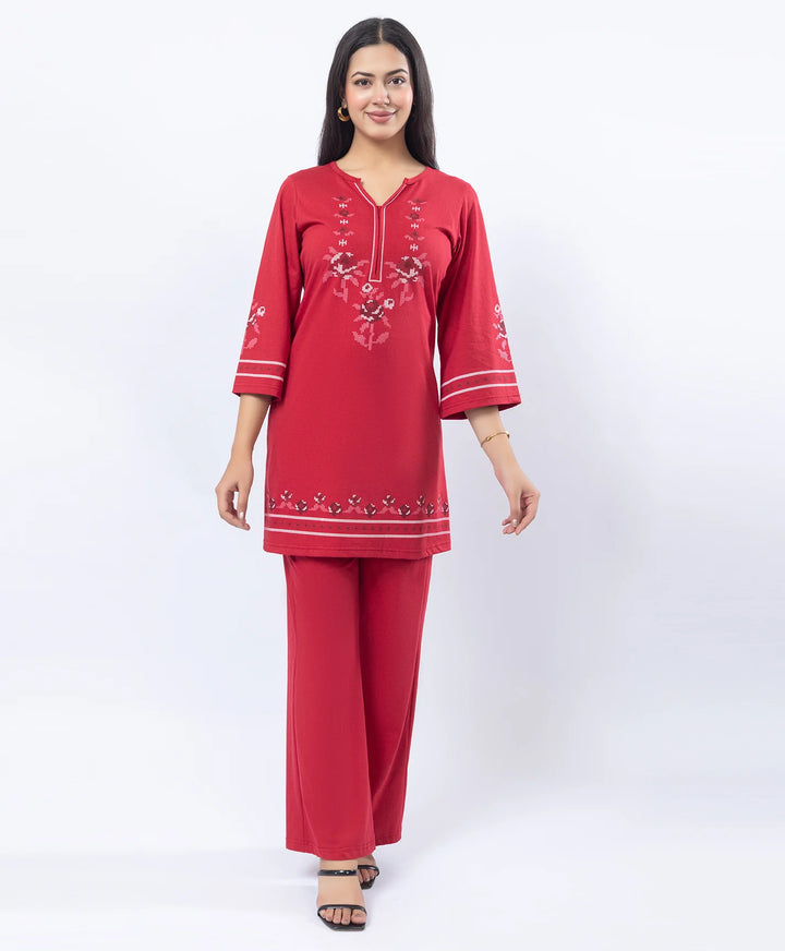 Floral Cross-Stitch Effect Pattern Printed Kurta Set