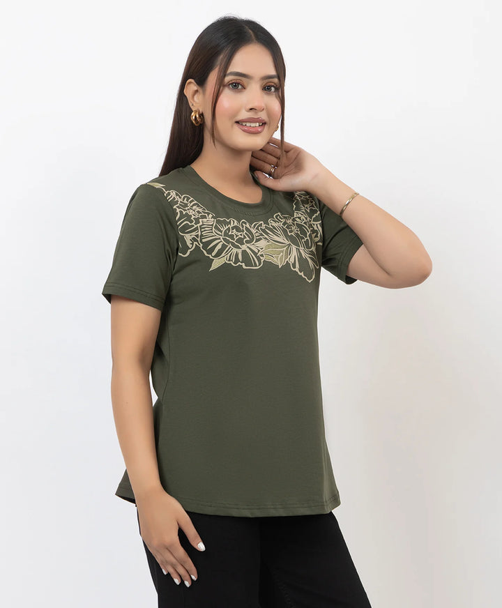 Premium Graphic Print Round Neck Short Sleeve Top