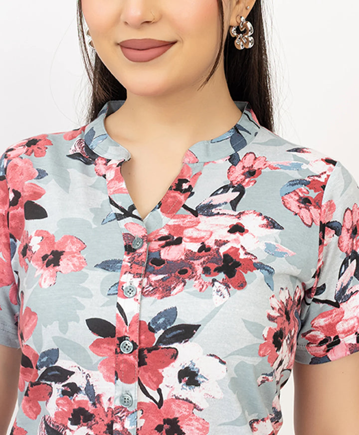 Floral Print Short Sleeve Tunic Kurti