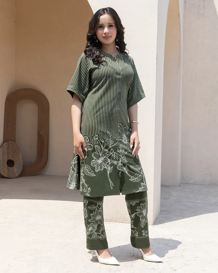 Long Monochrome Bloom Kurta Set