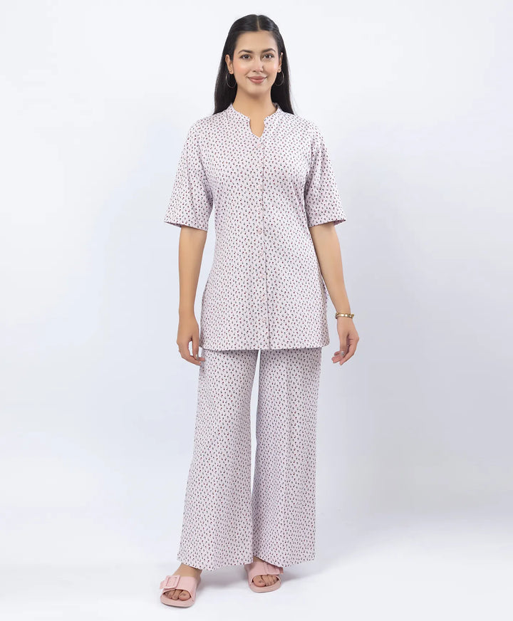 Front-Open Printed Wide-Leg Night Suit