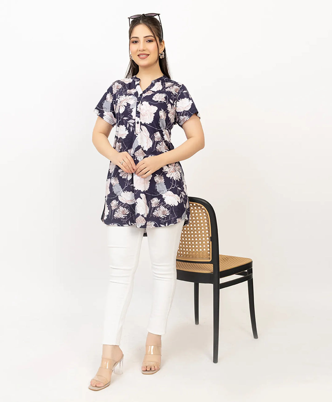 Floral Print Short Sleeve Tunic Kurti