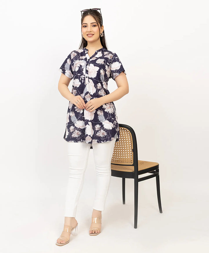 Floral Print Short Sleeve Tunic Kurti