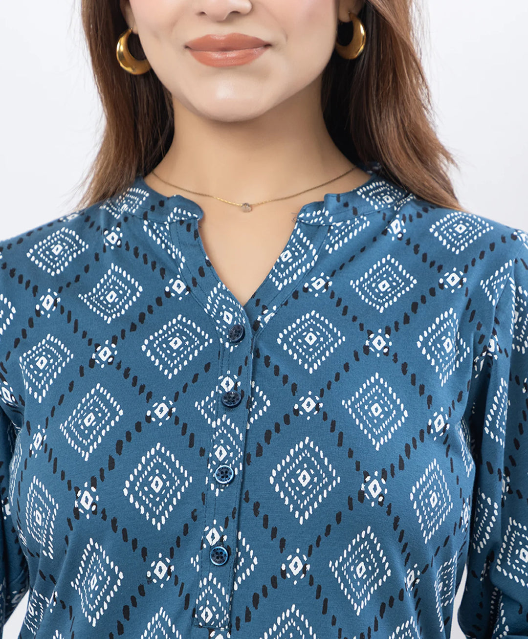Floral Print Three-Quarter Sleeve Short Kurti