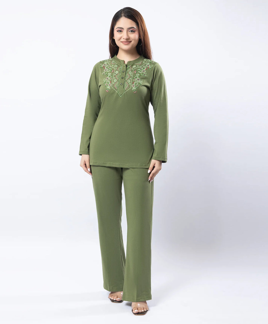Embroidered Full Sleeve Mandarin Collar Co-Ord Set