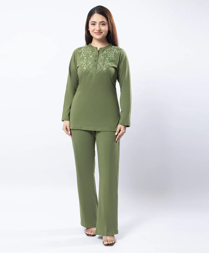 Embroidered Full Sleeve Mandarin Collar Co-Ord Set