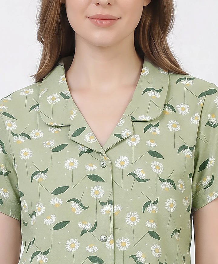 Floral Charm Front Open Night Suit
