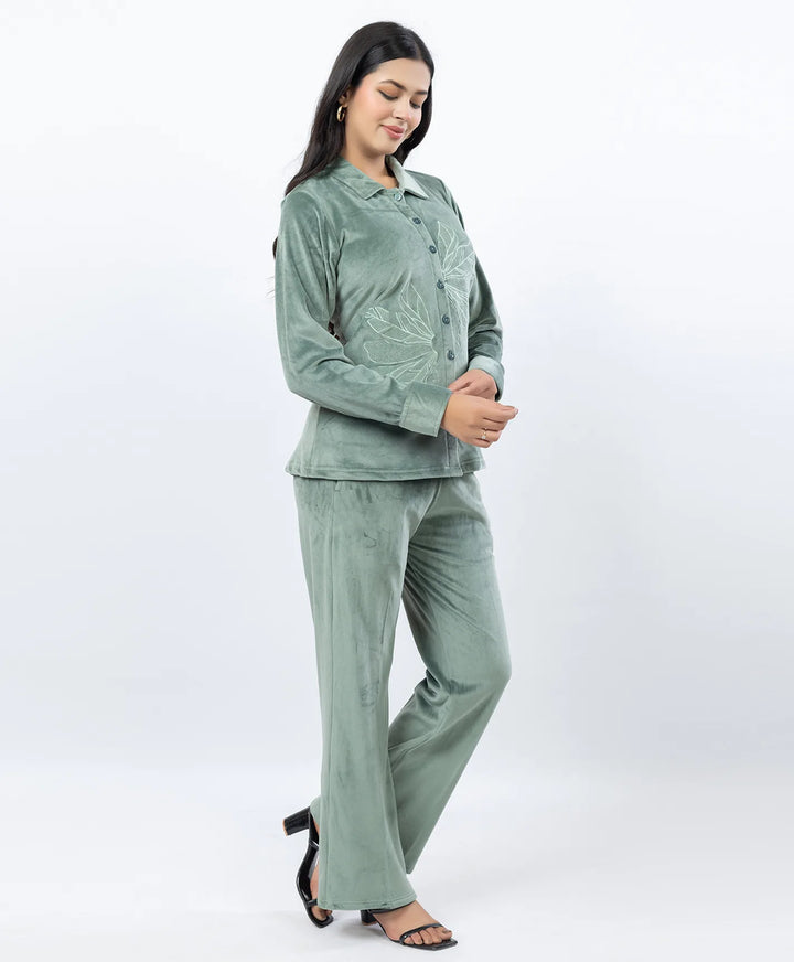 Premium Full Sleeve Casual Collar Button-Down Top and Straight Lower Co-ord Set